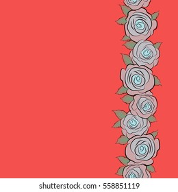 Green, neutral and pink roses with copy space (place for your text). Vertical trendy vector seamless Floral Pattern.