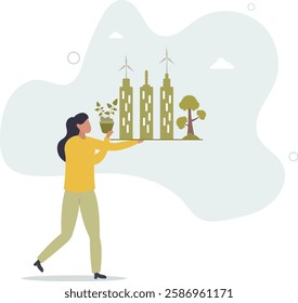 Green new deal or GND with sustainable climate policy .flat character life .