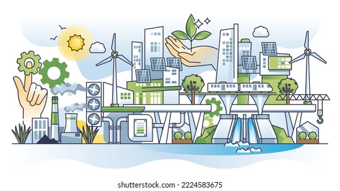 Green new deal resolution with sustainable EU policy program outline concept. Renewable power resource usage, CO2 capture or nature friendly urban environment vector illustration. Ecological agreement