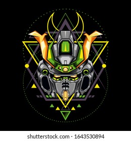 Green New Samurai Robot for merchandise, apparel or other with geometry ornament