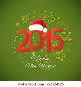 Green New Year Card With Gradient Mesh, Vector Illustration