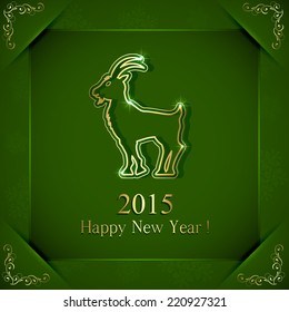 Green New Years background with little goat, illustration.