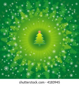 Green new year's trees and many pines around,vector illustration