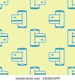 Green NFC Payment icon isolated seamless pattern on yellow background. Mobile payment. NFC smartphone concept. Transfer icon. Flat design. Vector Illustration