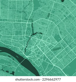 Mapa verde de Niamey, Níger, mapa detallado de la municipalidad, panorama en horizonte. Mapa turístico gráfico decorativo del territorio de Niamey. Ilustración vectorial libre de regalías.