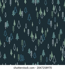 Green Night Forest Tree Vector Graphic Seamless Motif peut être utilisé pour la conception d'arrière-plan et de vêtements