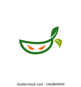 Green ninja organic logo template. Green leaf.