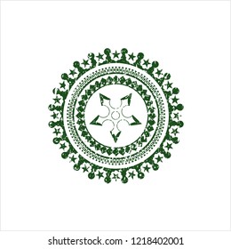 Green ninja star icon inside grunge stamp