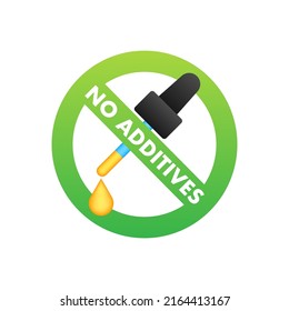 Green no additives logo on white background. Natural organic nutrition. Sign forbidden