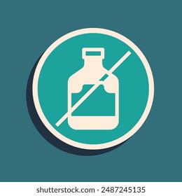 Green No alcohol icon isolated on green background. Prohibiting alcohol beverages. Forbidden symbol with beer bottle glass. Long shadow style. Vector