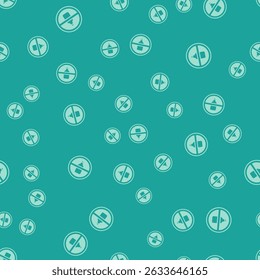Green No alcohol icon isolated seamless pattern on green background. Prohibiting alcohol beverages. Forbidden symbol with beer bottle glass.  Vector