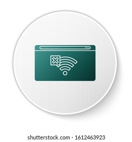 Green No Internet connection icon isolated on white background. No wireless wifi or sign for remote internet access. White circle button. Vector Illustration