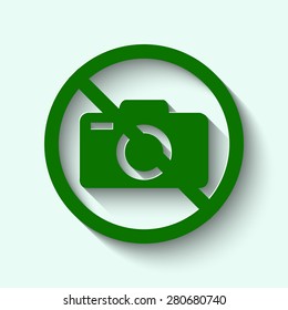 Green No photo camera vector sign isolated  with shadow