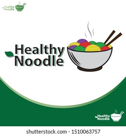 Green noodle healthy tasty asian food. Healthy Vegetable Noodles Vector Illustration