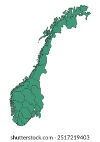 Green Norway Simple map with states border outline vector