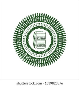 Green note book icon inside rubber grunge stamp