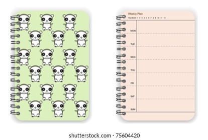 Green notebook with cartoon pattern cover for  weekly planner