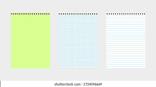 Green notebook cover with white sheets in a cell and a line.