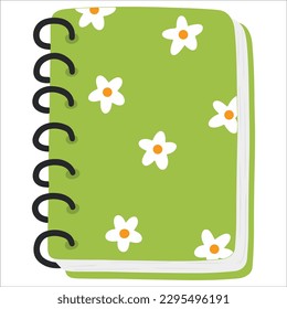 Green notebook with daisy decoration