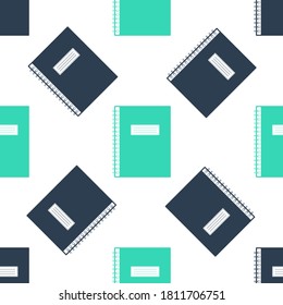 Green Notebook icon isolated seamless pattern on white background. Spiral notepad icon. School notebook. Writing pad. Diary for business. Office stationery items. Vector.