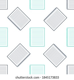 Green Notebook icon isolated seamless pattern on white background. Spiral notepad. School notebook. Writing pad. Notebook cover design. Office stationery items. Vector.