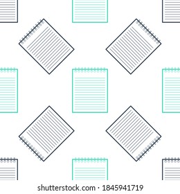 Green Notebook icon isolated seamless pattern on white background. Spiral notepad icon. School notebook. Writing pad. Diary for business. Notebook cover design. Vector.