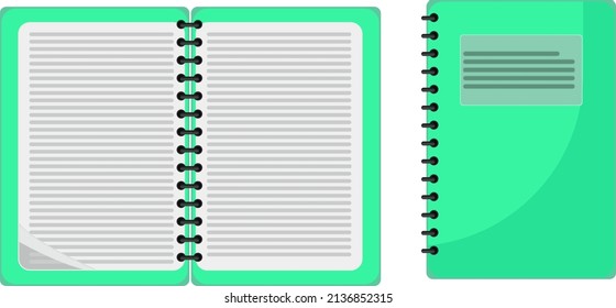 Green notebook, illustration, vector on a white background.
