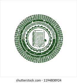 Green notebook with pencil icon inside distress rubber stamp