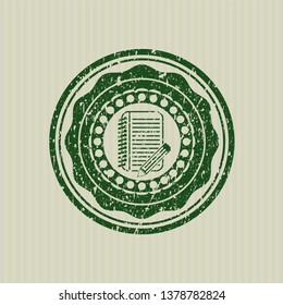 Green notebook with pencil icon inside distress rubber texture