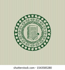Green notebook with pencil icon inside rubber texture