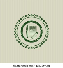 Green notebook with pencil icon with rubber seal texture
