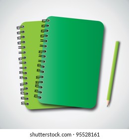 Green Notebook and Pencil Vector