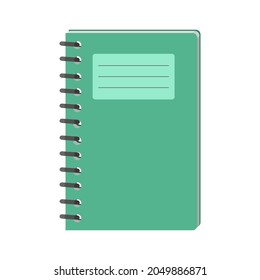 Green notebook for students and pupils. Notebook on a spring isolated on a white background for design and web.