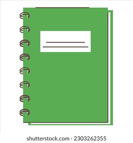 Green notebook vector isolated. School and office supply. Concept of education, writing equipment. Spiral notepad.