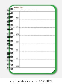 Green notebook weekly planner