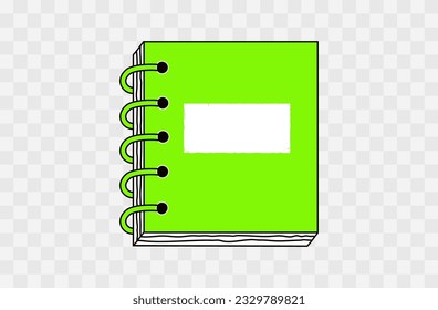 Green notepad, paper diary, planner, bound with an elastic band. Closed journal for notes, sketchbook. Business document, workbook in a stitched, hard cover for planning, drawing block. Vector.