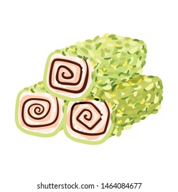 Green nougat roll. Vector illustration on white background.