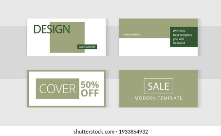 Grüner Aktstil. Set bearbeitbarer horizontaler Fotocollage-Banner. Minimalistische Instagram-Vorlagen für Social-Media-Beiträge und Online-Werbung. Trend-Vektorgrafik.