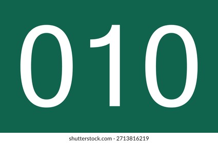 Green number 010 tile with clean typography, suitable for counters, coding visuals, lists, and modern numeric graphics