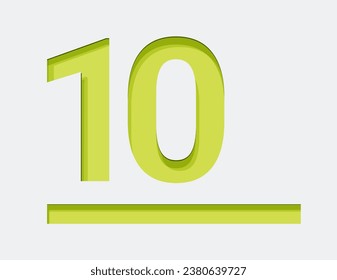 Green Number 10. Vector design element. Green number. Vector 3d illustration. Numbers with shadow.