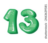 Green number 13 thirteen vector illustration isolated on white background