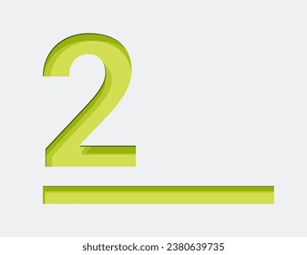 Green Number 2. Vector design element. Green number. Vector 3d illustration. Numbers with shadow.