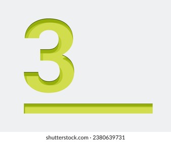 Green Number 3. Vector design element. Green number. Vector 3d illustration. Numbers with shadow.
