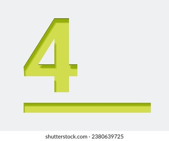 Green Number 4. Vector design element. Green number. Vector 3d illustration. Numbers with shadow.