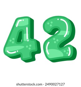 Green number 42 vector illustration, number forty two digit isolated on white background