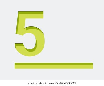 Green Number 5. Vector design element. Green number. Vector 3d illustration. Numbers with shadow.