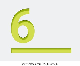 Green Number 6. Vector design element. Green number. Vector 3d illustration. Numbers with shadow.