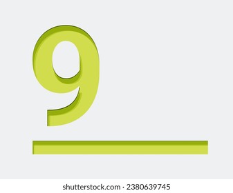 Green Number 9. Vector design element. Green number. Vector 3d illustration. Numbers with shadow.