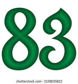 Green Number Eighty Three Vector Illustration. Number 83 Isolated On A White Background. Islamic Or Arabic Font Number

