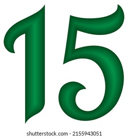 Green Number Fifteen Vector Illustration. Number 15 Isolated On A White Background. Islamic Or Arabic Font Number
